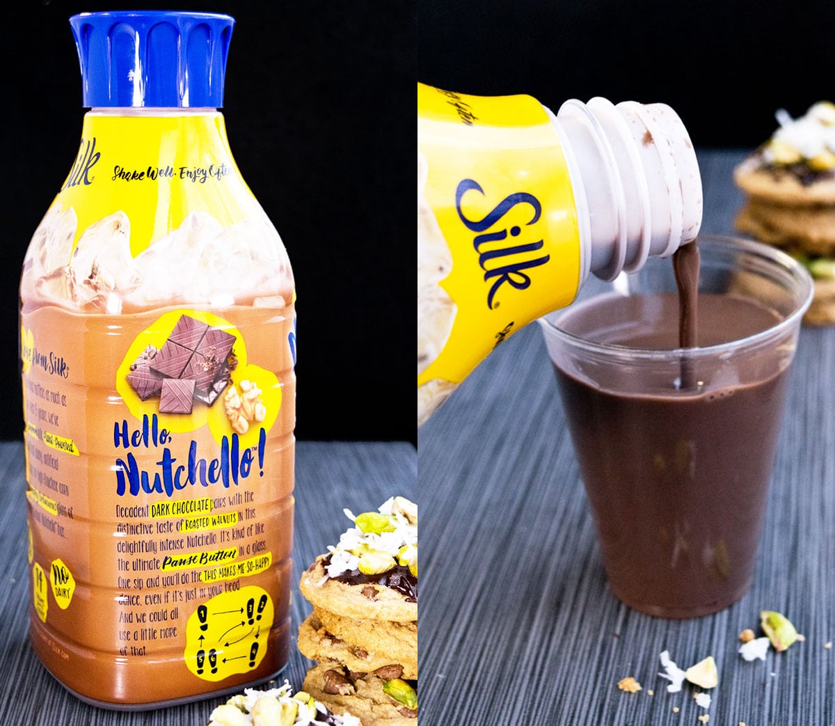 Collage Image With Silk Nutchello Drink. 