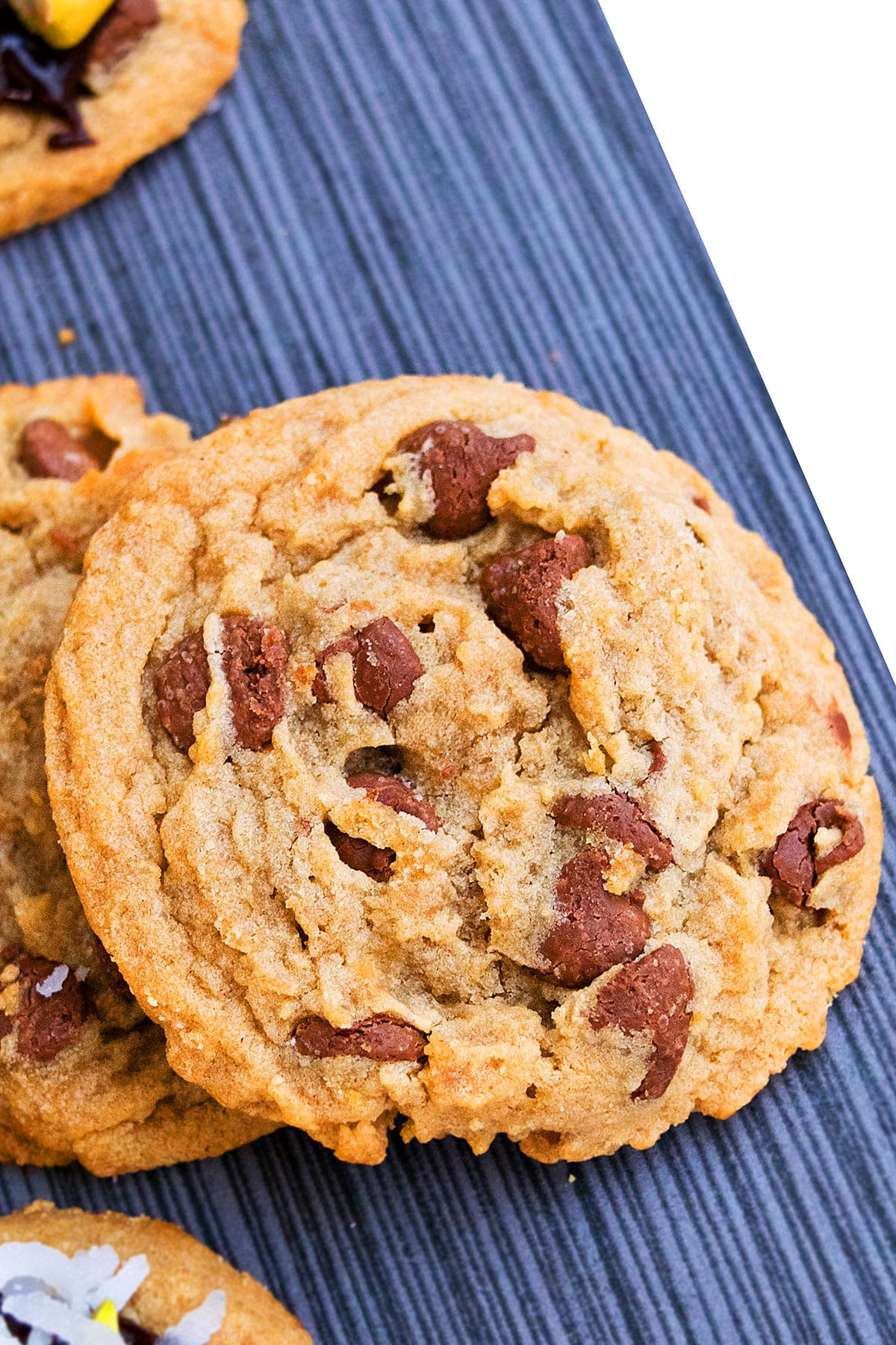 Small Batch Peanut Butter Cookies on Striped Gray Background- Closeup Shot