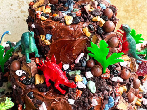 Choc-rocks dinosaur cake