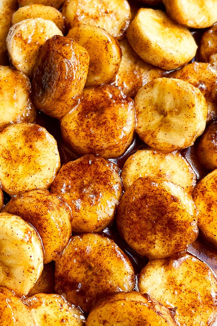 Easy Pan Fried Bananas With Cinnamon and Butter and Brown Sugar- Closeup Shot