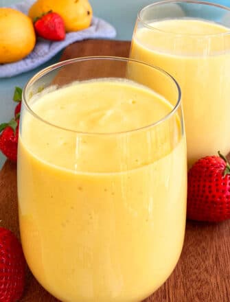Easy Homemade Indian Mango Lassi Drink in Glass Cup