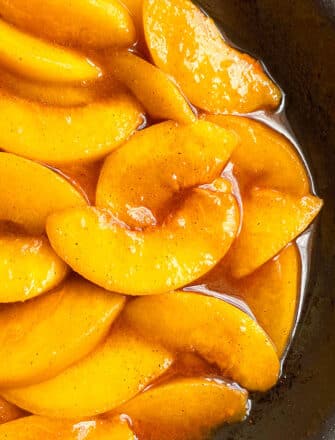 Easy Homemade Baked Peaches With Brown Sugar and Cinnamon in Nonstick Pan