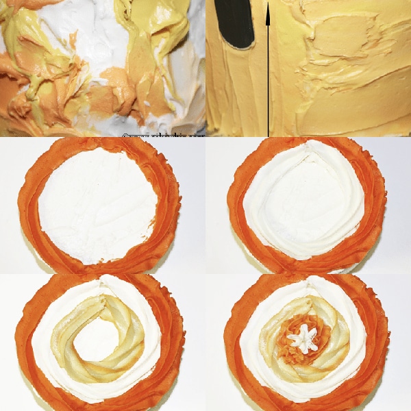 Collage Image With Step by Step Pictures on How to Make Candy Corn Cake