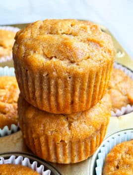 Stack of Best Homemade Easy Applesauce Muffins on Cupcake Tray