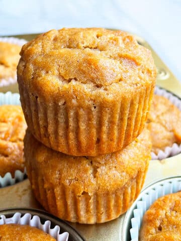 Stack of Best Homemade Easy Applesauce Muffins on Cupcake Tray