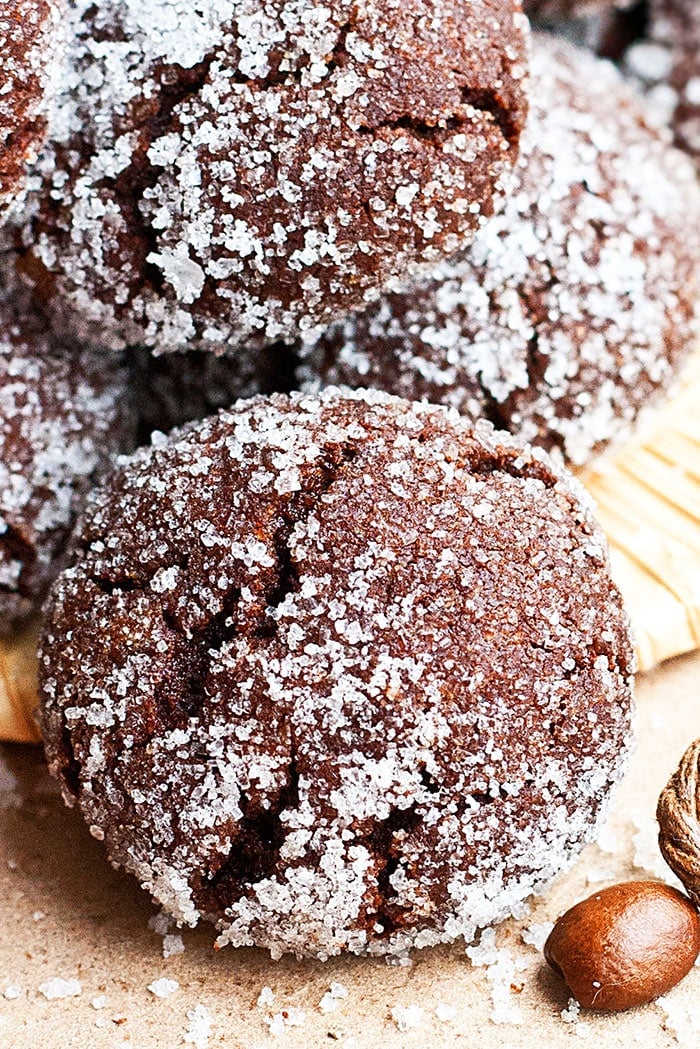 Easy Chocolate Coffee Cookies With Espresso Powder on Wood Base