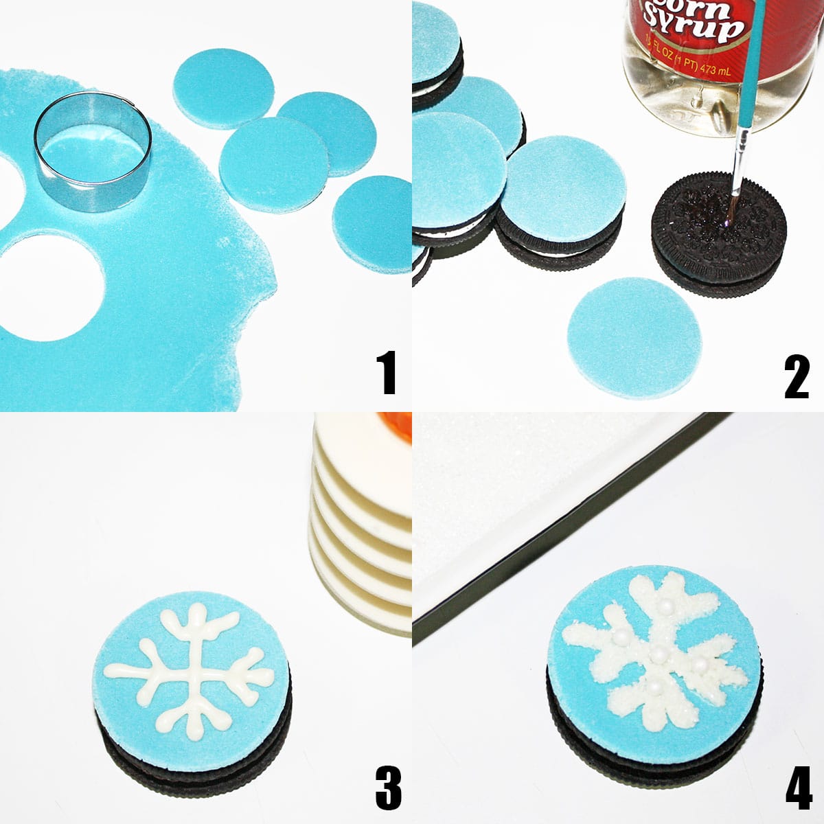 Collage Image With Step by Step Process Shots of Decorated Oreos. 