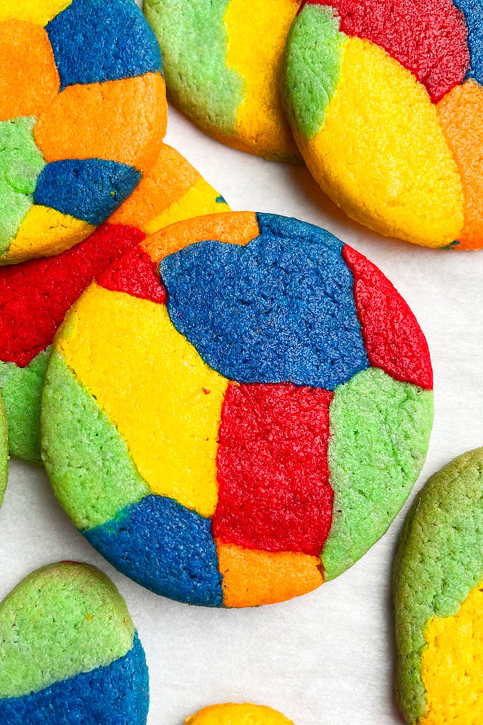 Easy Rainbow Sugar Cookies on White Background- Closeup Shot