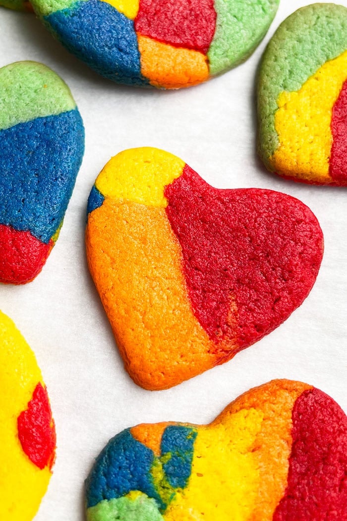 Multicolored Heart Cookies on White Background