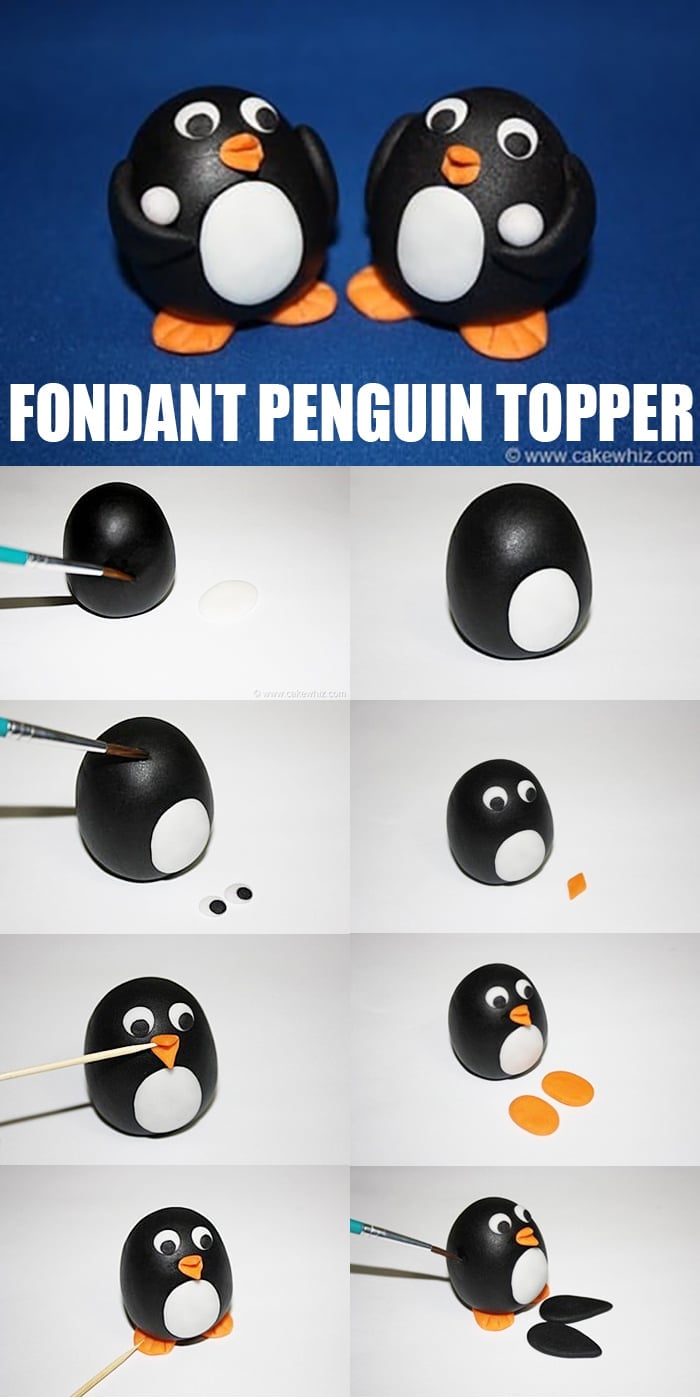 Collage Image With Step by Step Pictures on How to Make Fondant Penguin Topper 