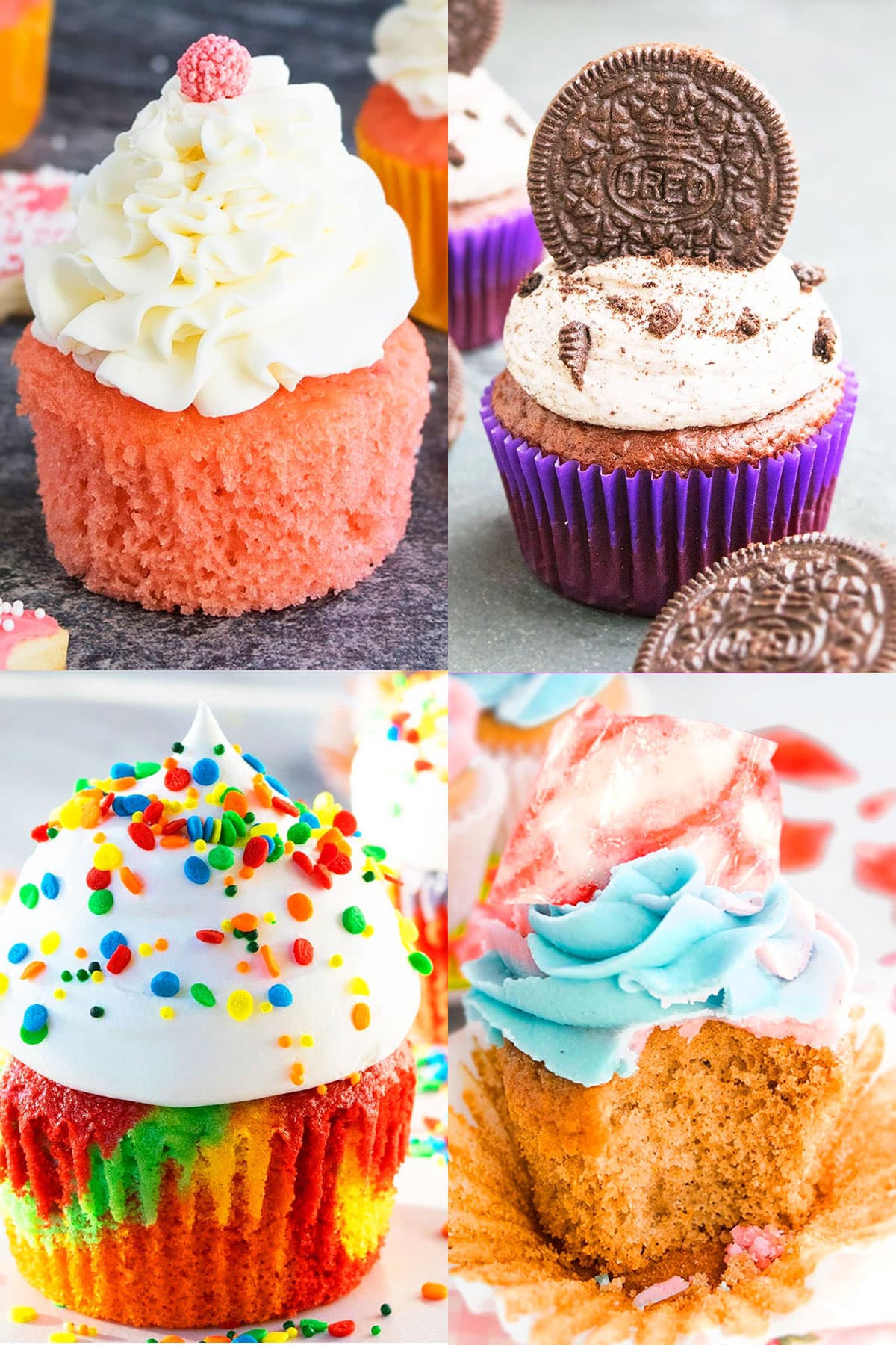 Collage Image With Many Easy Cake Mix Cupcake Recipes 