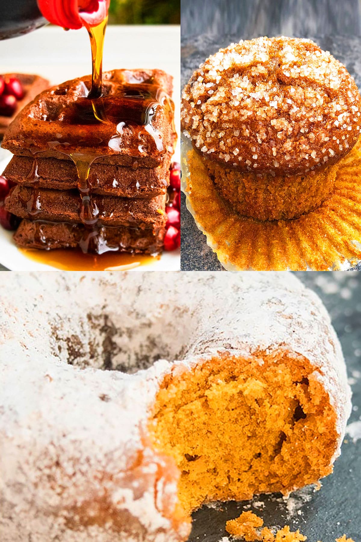 Collage Image With Many Easy Cake Mix Breakfast Recipes (Muffins, Waffles, Donuts)