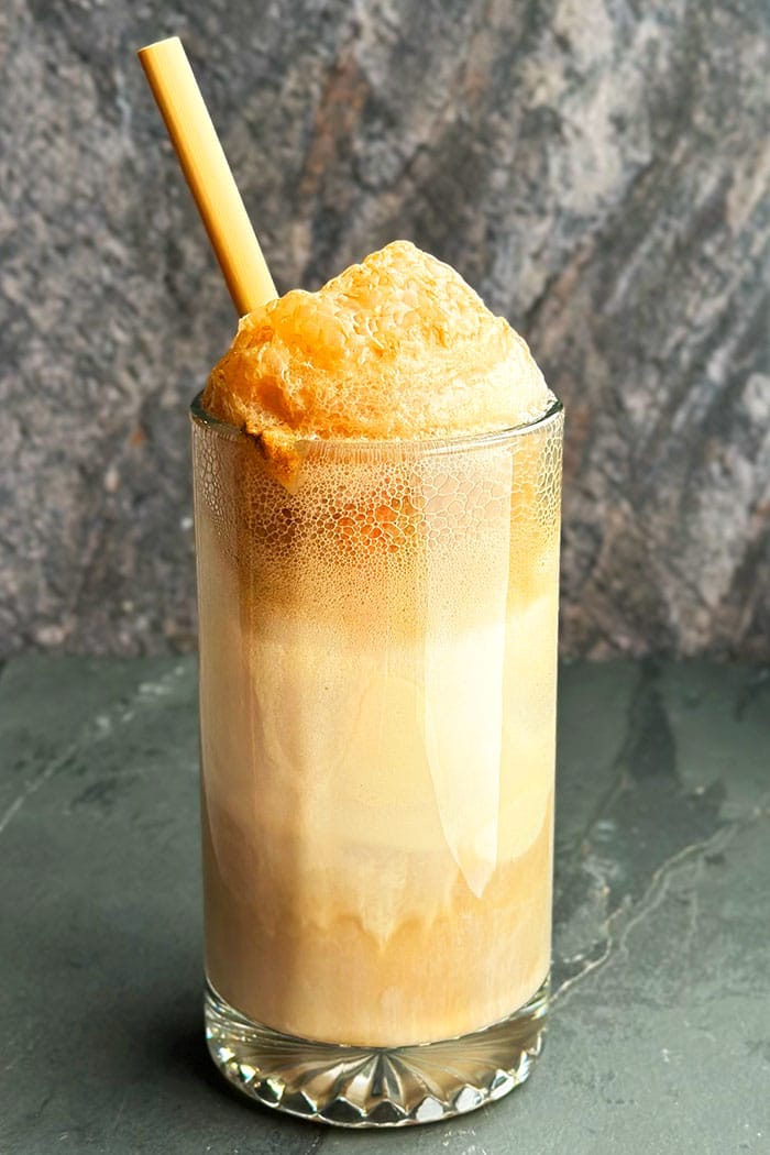 Easy Ice Cream Soda in Glass Mug With Brown Straw 