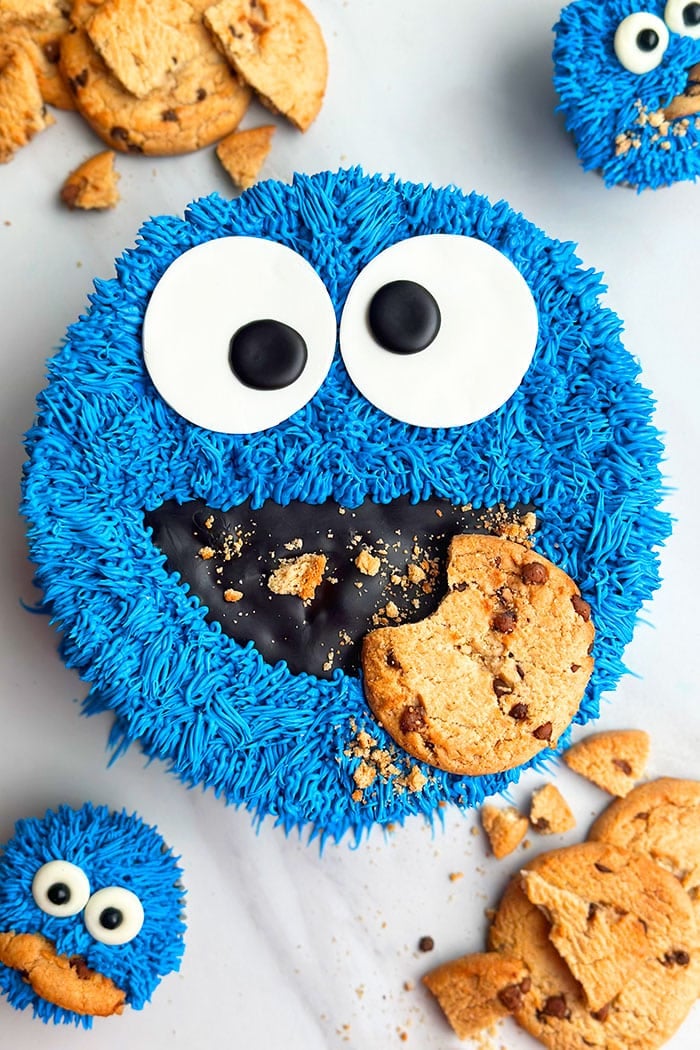Easy Cookie Monster Cake on White Background