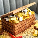 Easy Homemade Treasure Chest Cake With Kit Kat on Gray Background