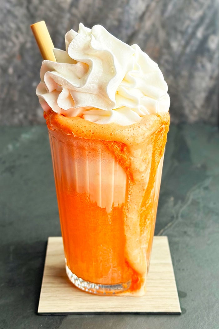 Easy Ice Cream Float With Fanta or Crush and Topped With Whipped Cream in Glass Cup