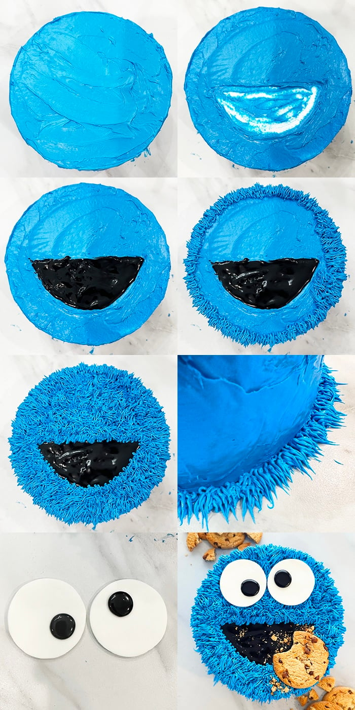 Collage Image With Step by Step Pictures on How to Make Cookie Monster Birthday Cake 