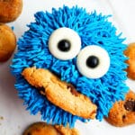 Easy Cookie Monster Cupcakes With Buttercream Icing (Sesame Street Cupcakes) on White Background