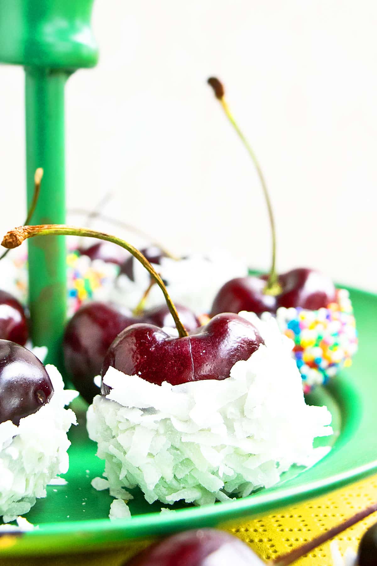 Easy Chocolate Covered Cherries In Green Dish