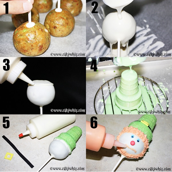 Collage Image With Step by Step Pictures on How to Make Leprechaun Cake Pops