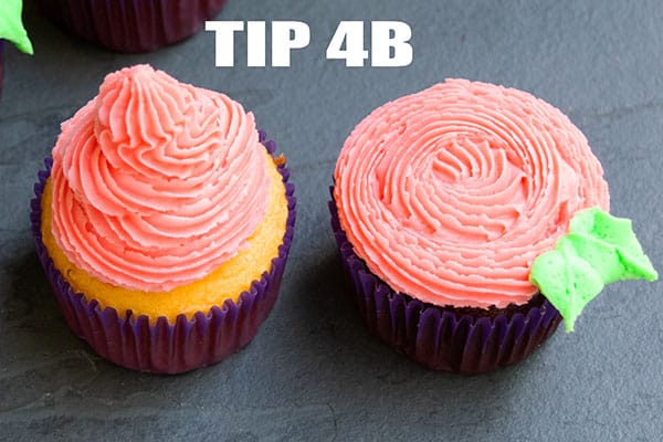Two Cupcake Designs That Can be Made With Tip 4B on Rustic Gray Background