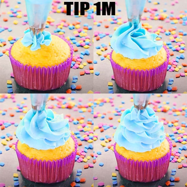 Collage Image With Step by Step Pictures on How to Pipe Cupcake Swirl With Tip 1M 