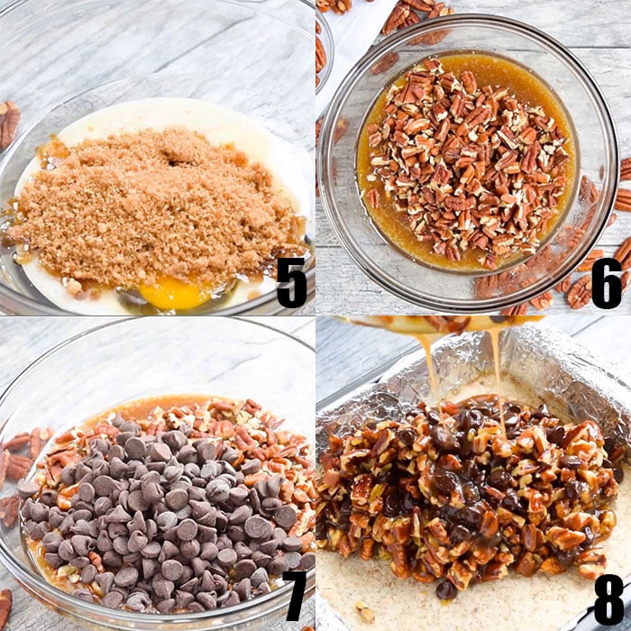 Collage Image With Process Shots on How to Make Chocolate Pecan Pie Filling