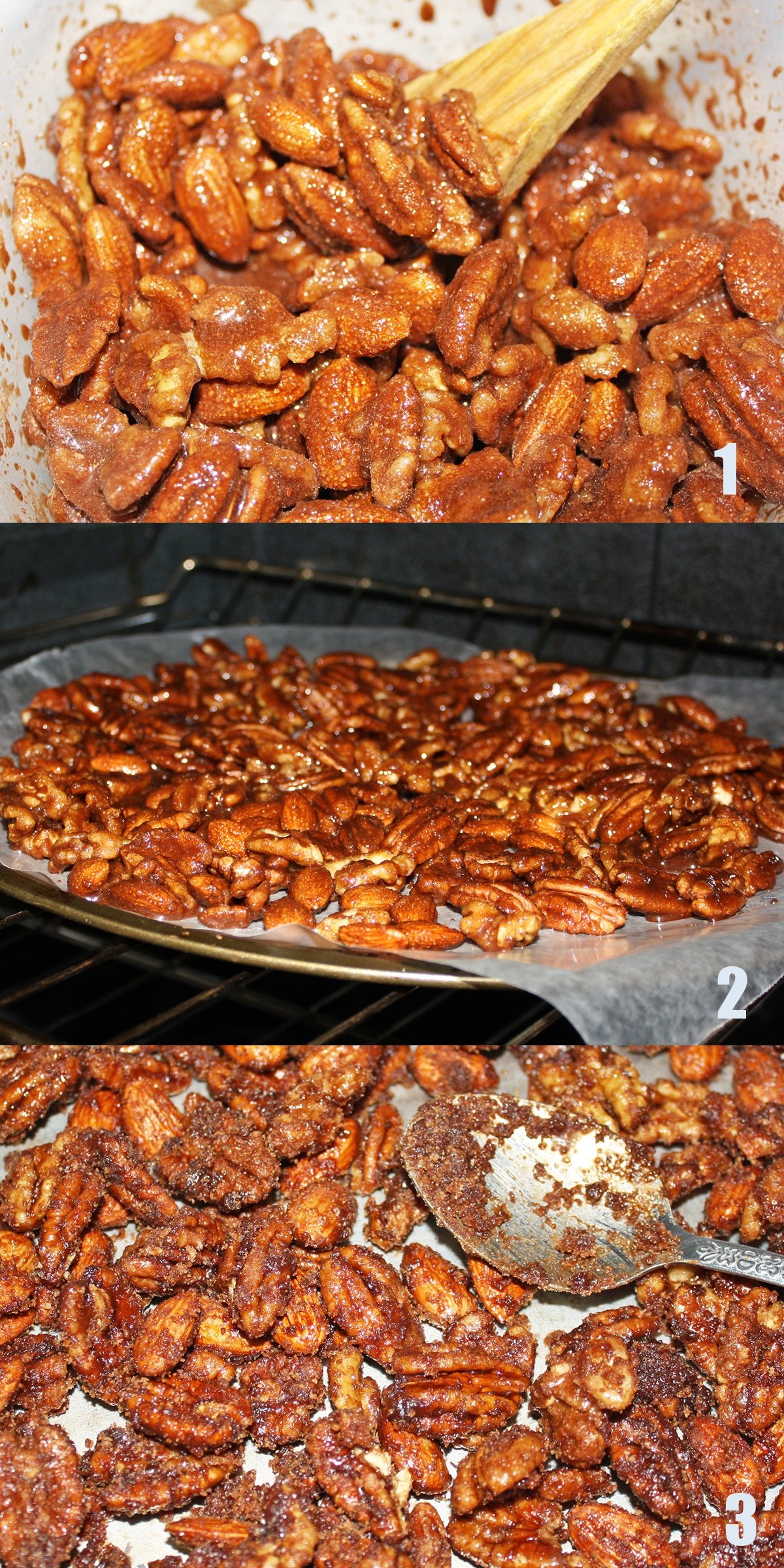 Collage Image With Process Shots on How to Make Candied Nuts 