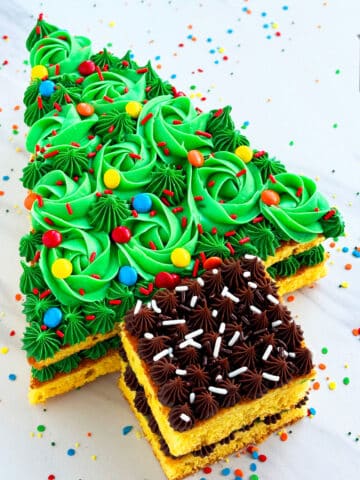 Easy Christmas Cake (Tree) on Marble Background.