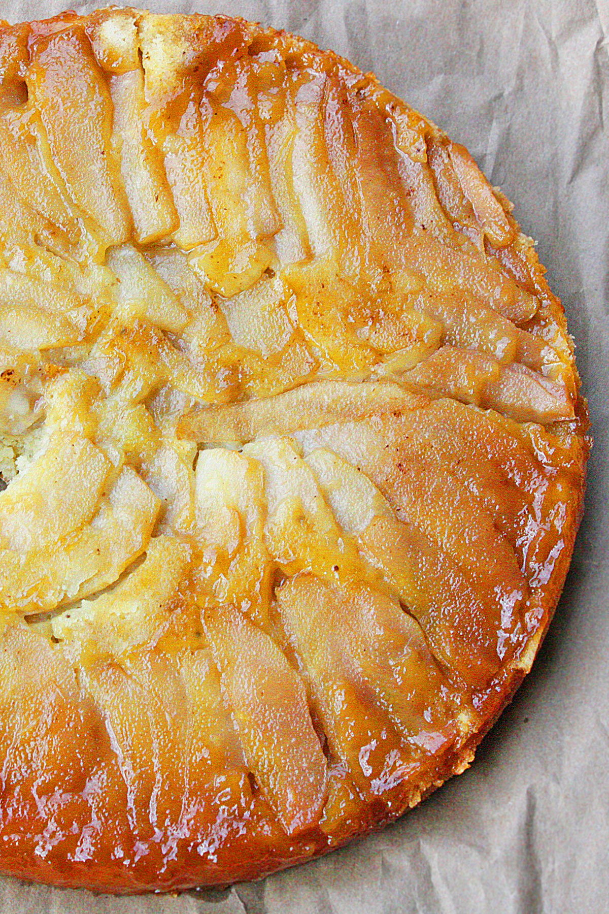 Easy Pear Cake on Rustic Brown Background- Overhead Shot