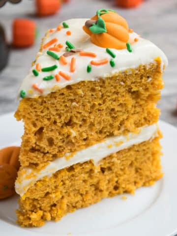 Slice of Easy Pumpkin Cake With Cake Mix and Cream Cheese Frosting
