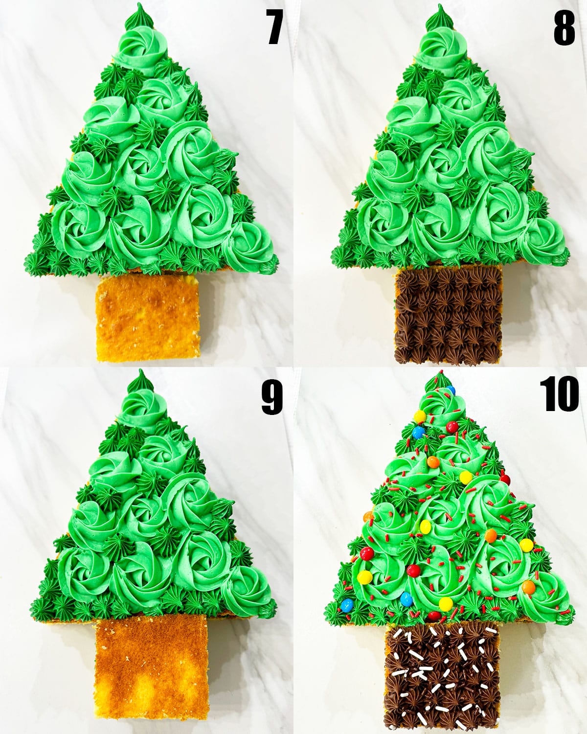 Collage Image With Step by Step Process Shots on How to Decorate Christmas Cake. 