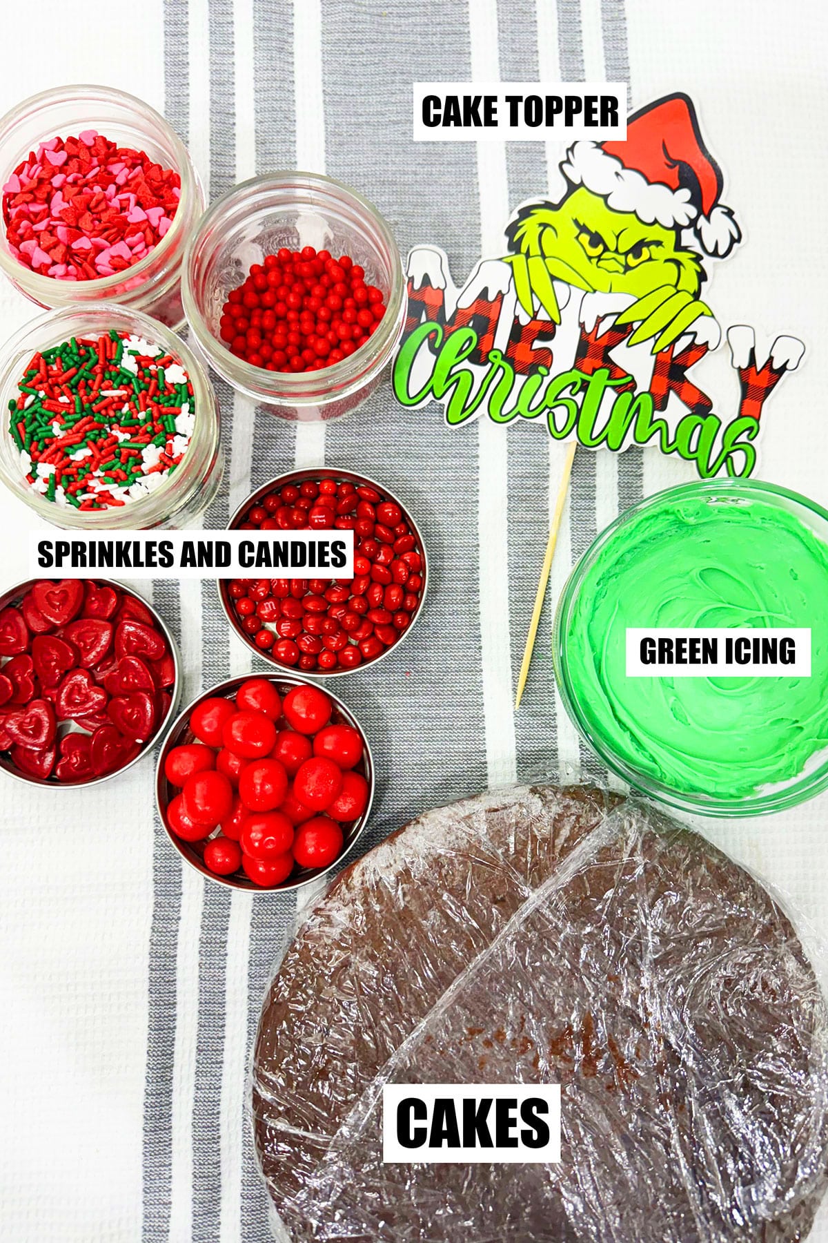 Ingredients For Christmas Cake on Patterned Cloth. 