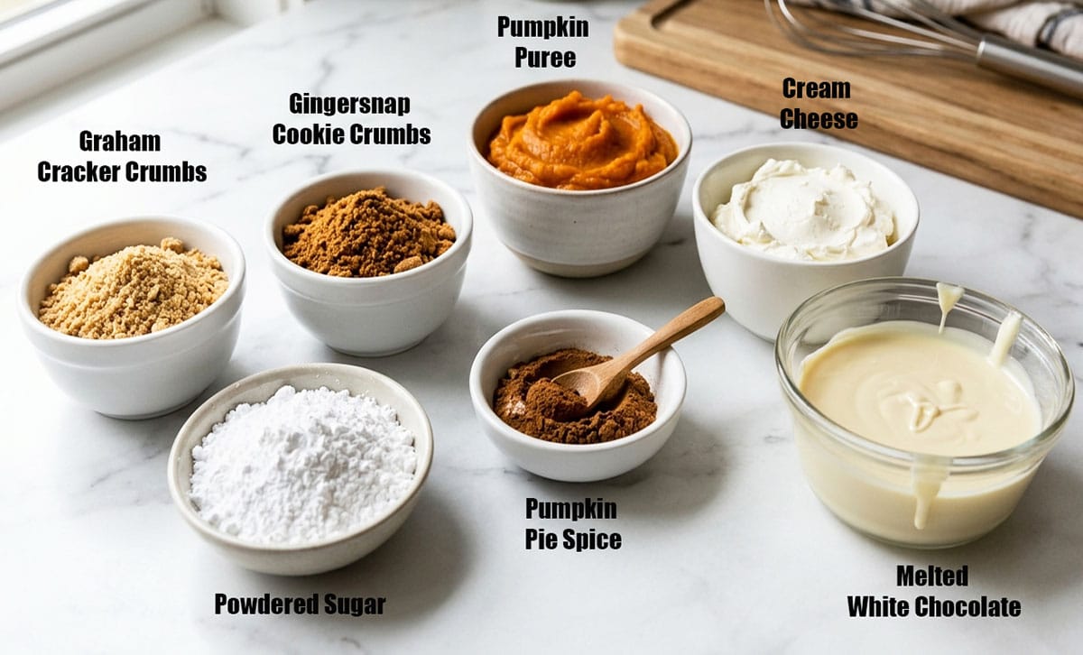 Ingredients for recipe on white marble countertop. 