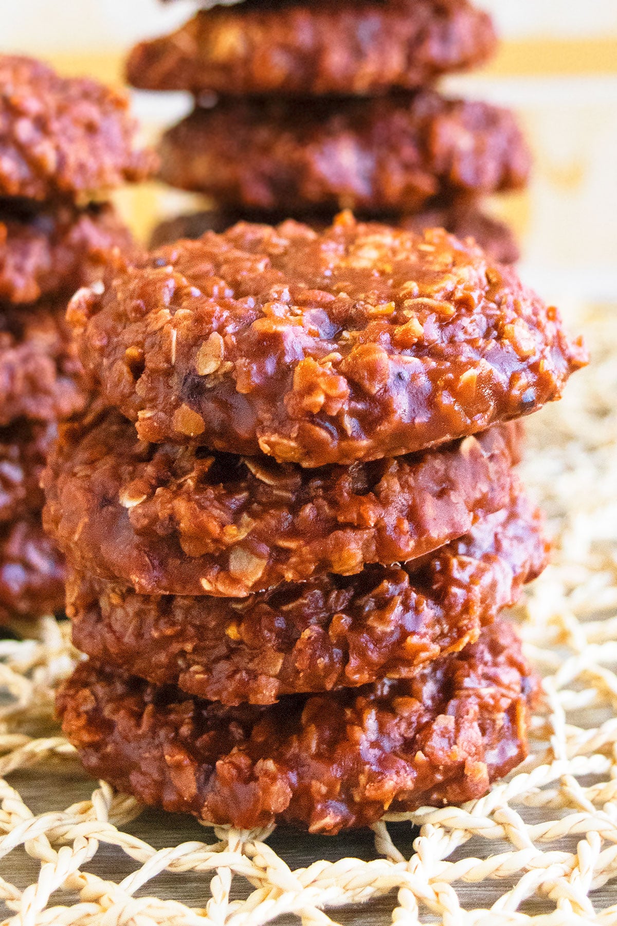 Stack of No Bake Chocolate Oatmeal Cookies. 