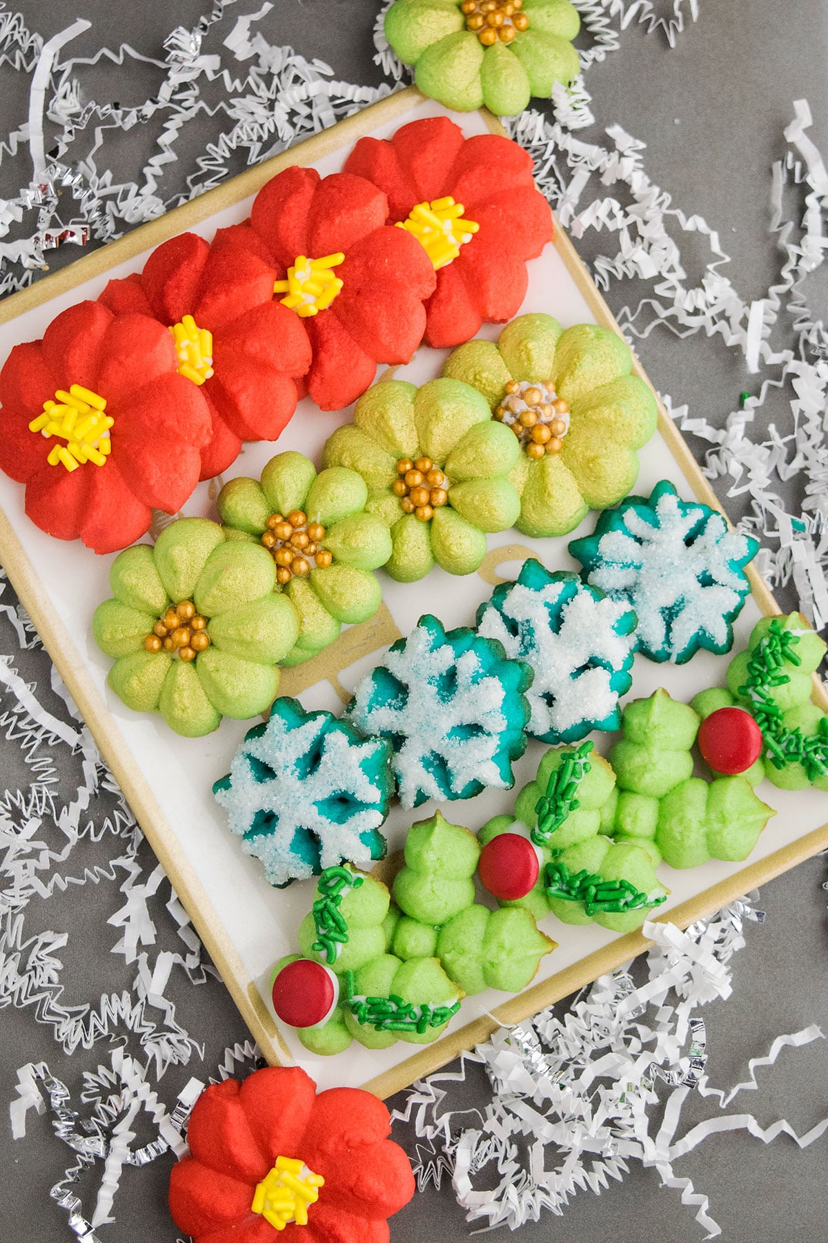 Tray With a Variety of Best Spritz Cookies- Overhead Shot. 