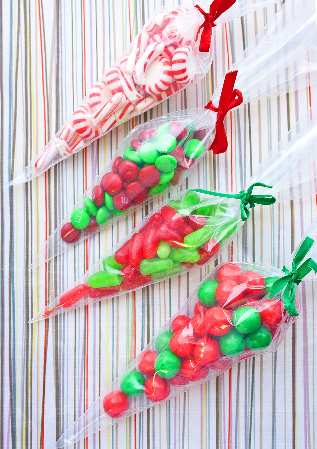 Homemade Candy Cones Wrapped in Bow. 