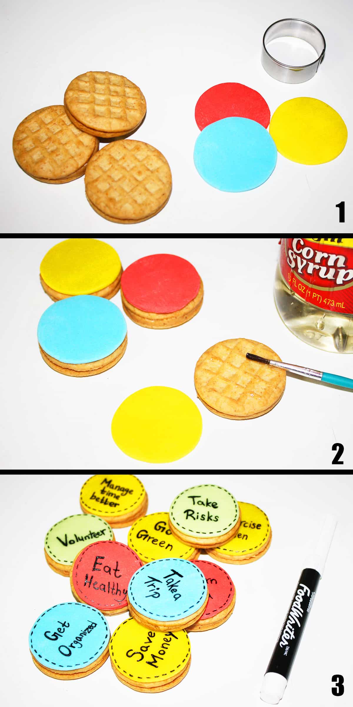 Collage Image With Step by Step Process Shots on How to Make Happy New Year Cookies. 