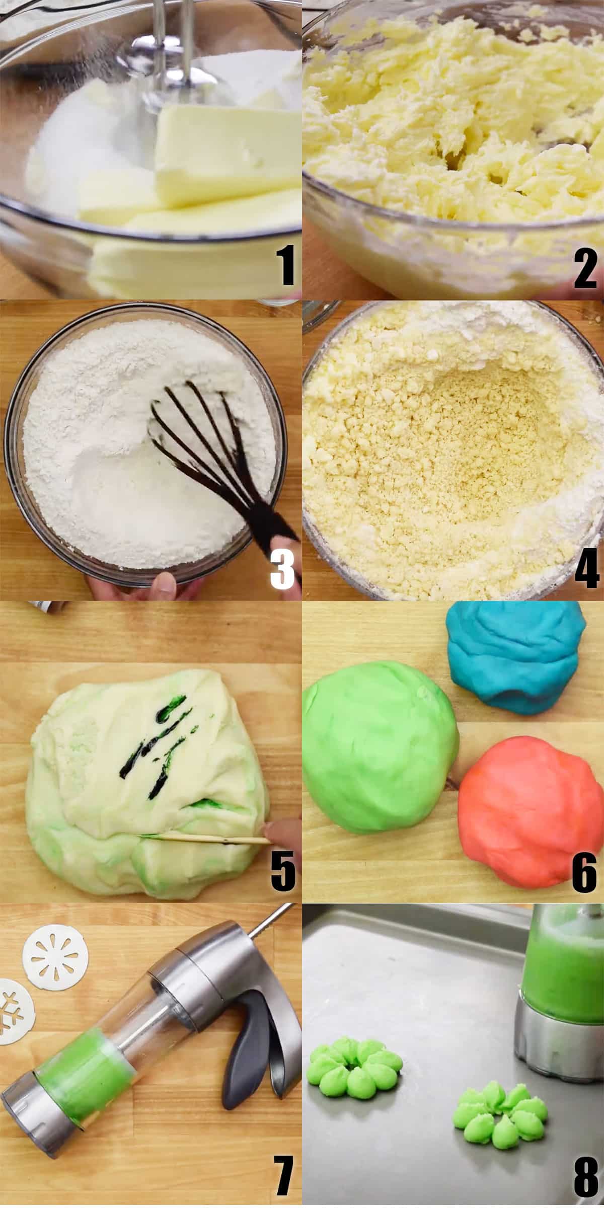 Collage Image With Step by Step Process Shots on How to Make Spritz Cookie Dough.