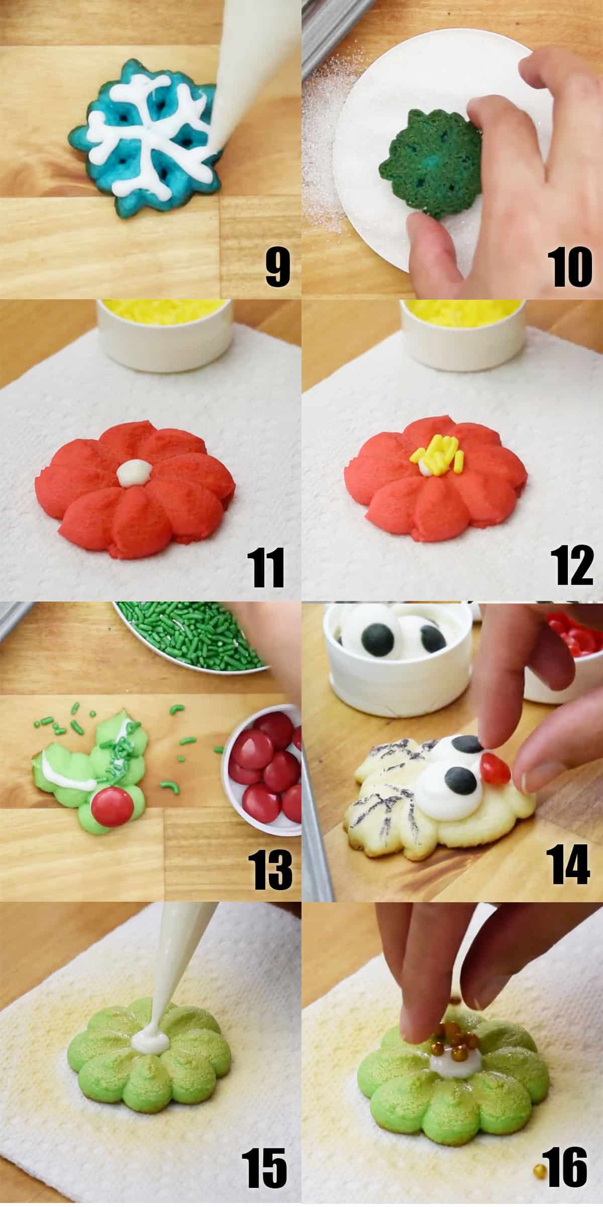 Collage Image With Step by Step Process Shots on How to Decorate Spritz Cookies.
