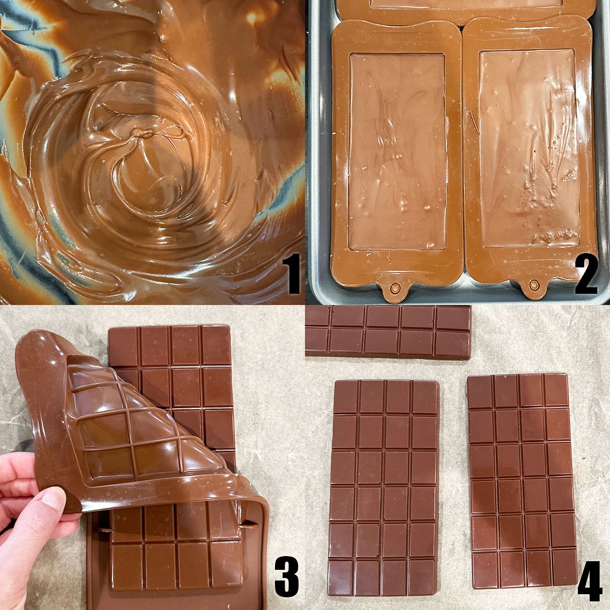 Collage Image With Step by Step Process Shots on How to Make Homemade Chocolate Bars.