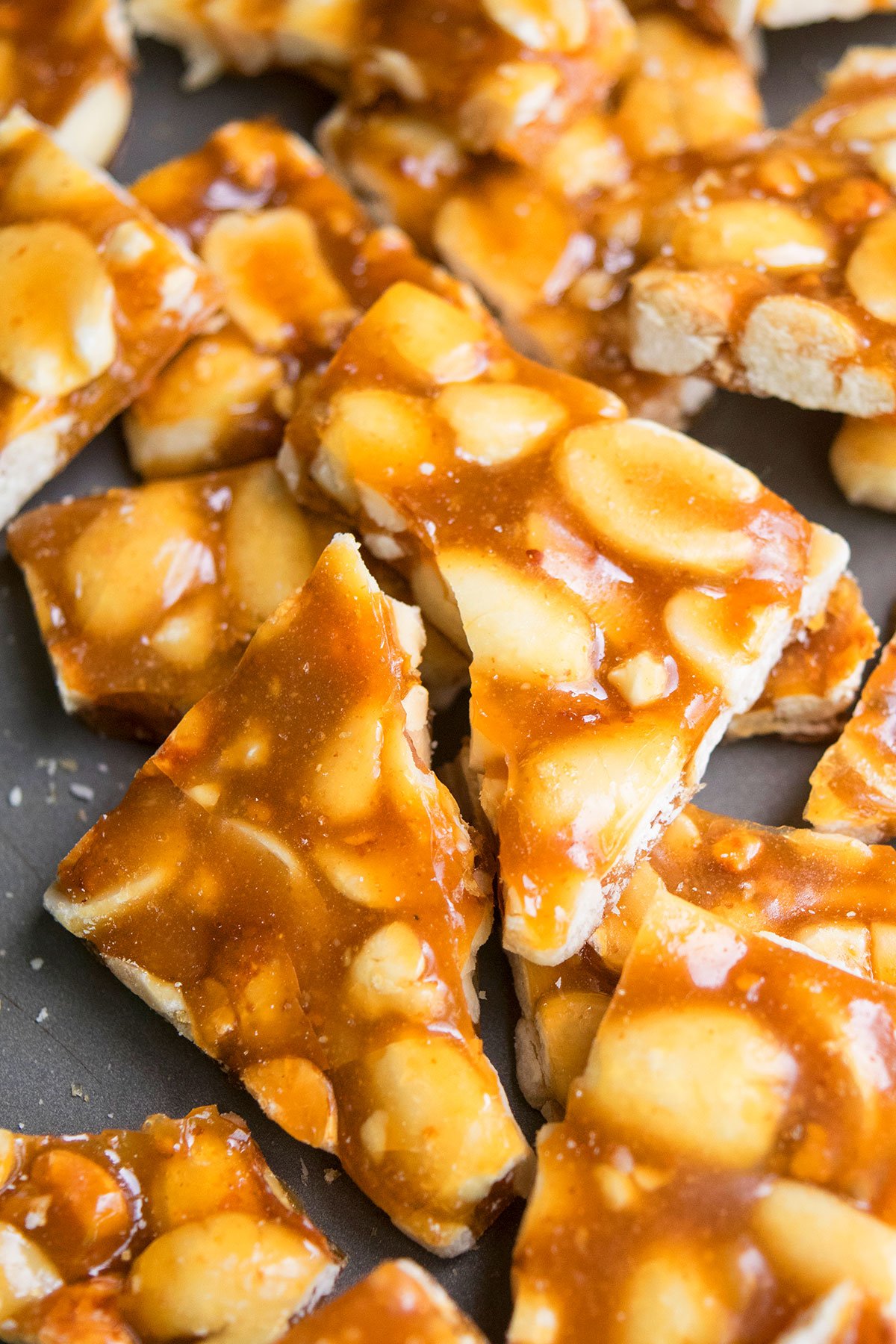 Easy Peanut Brittle Homemade in Microwave on Metal Tray.
