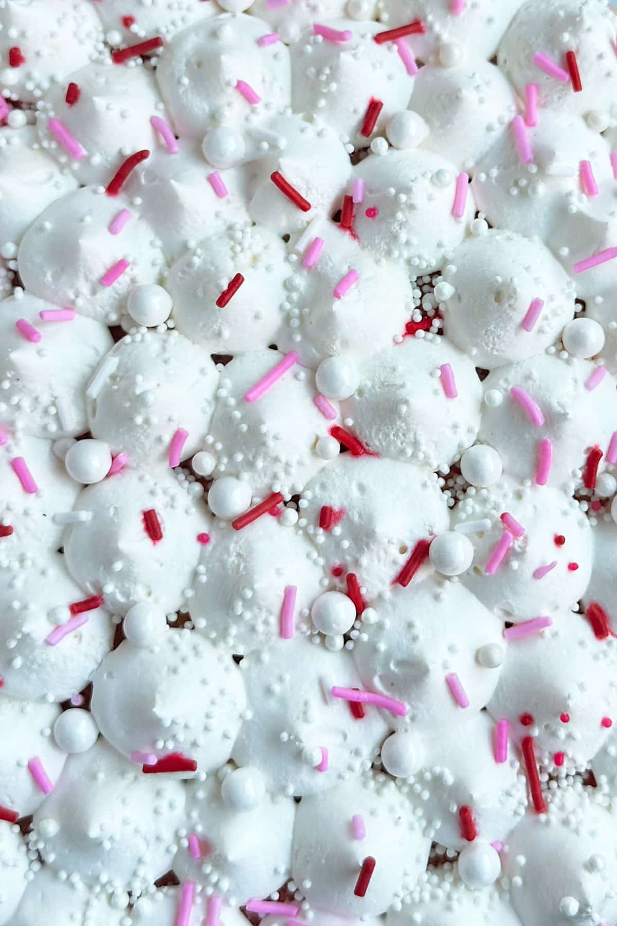 Closeup Shot of Piped Whipped Cream and Pink Sprinkles. 