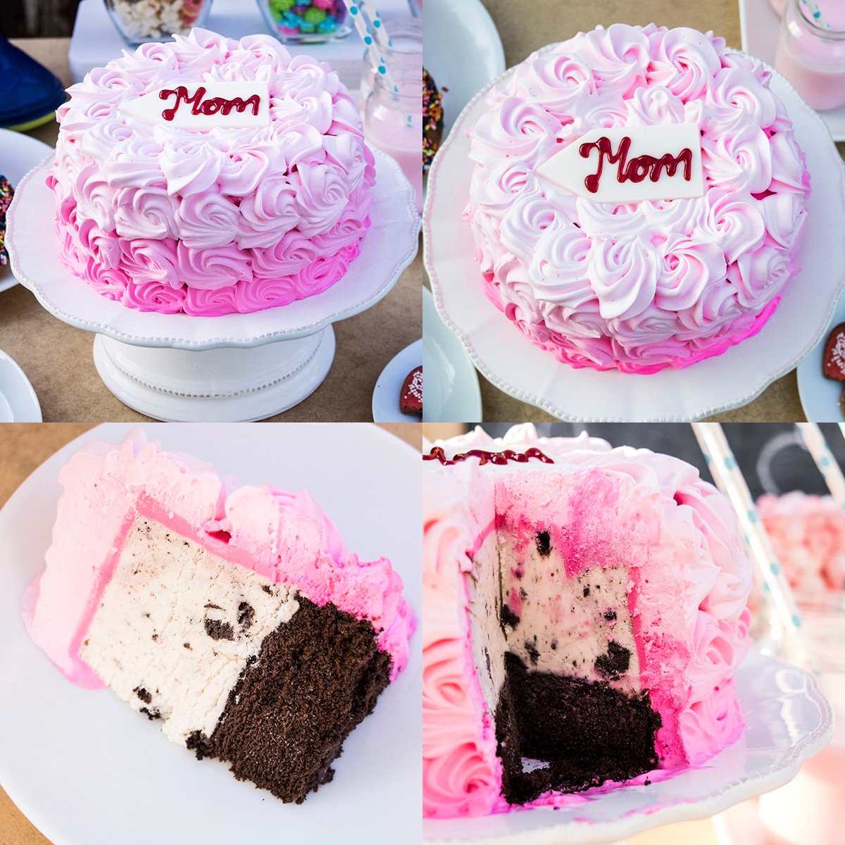 Collage Image of Pink Ice Cream Cake.