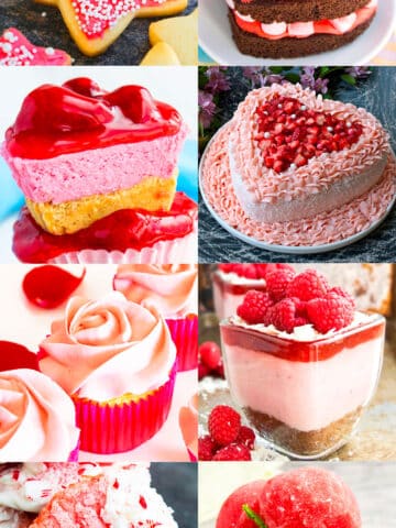 Collage Image With Easy Pink Desserts or Valentine's Day Desserts.
