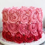 Easy Mother's Day Cake (Pink Ombre Cake) on White Dish.