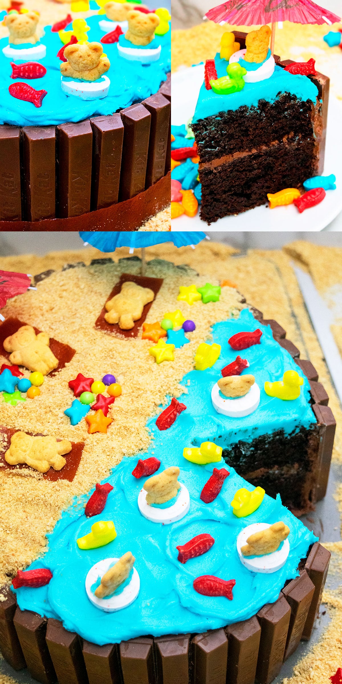 Collage Image With Decorated Birthday Cake Details.