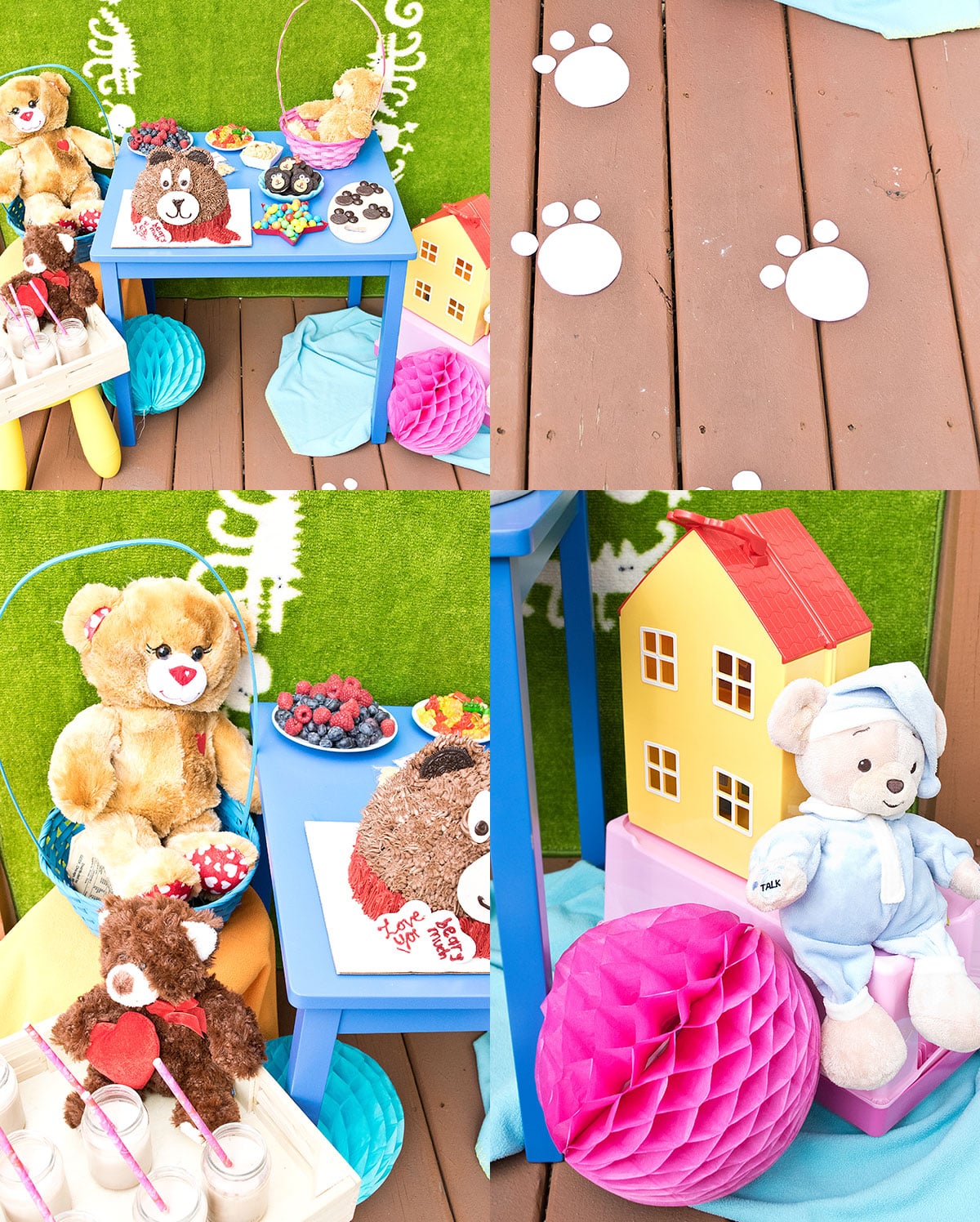 Collage Image With Teddy Bear Party Setup. 