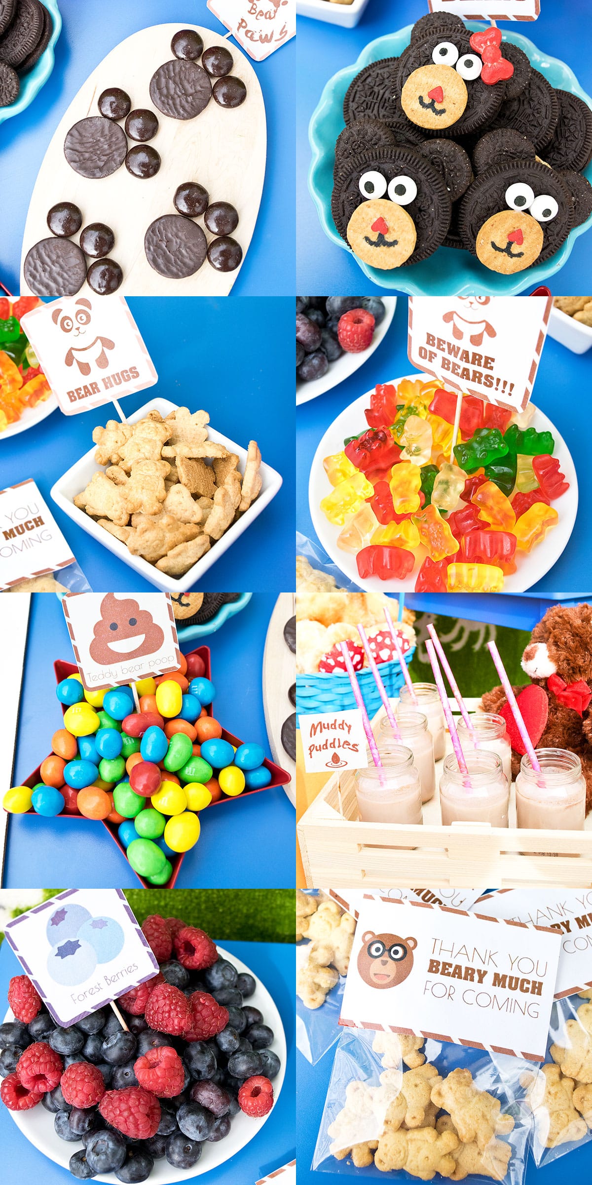 Collage Image With Teddy Bear Dessert Table Party Food. 