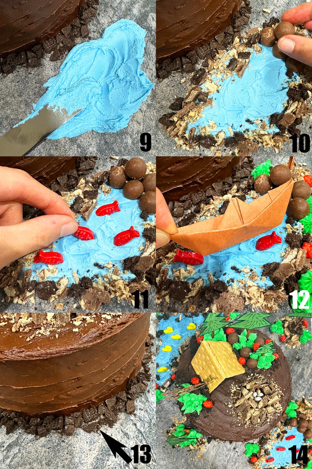 Collage Image With Step by Step Process Shots on How to Make Camping Cake- Part 2. 